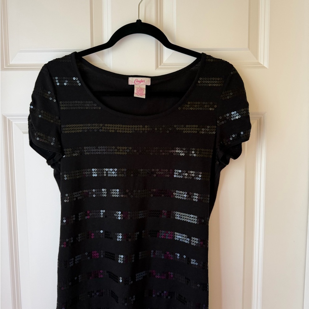 Candie's Black Sequin Short Sleeve Top
